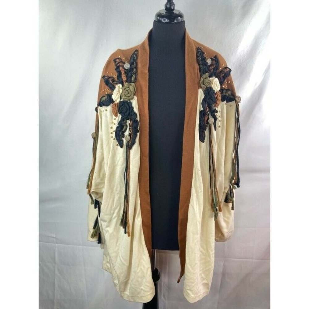 Pat & Janet Womens Open Front Cardigan Ivory Sz L